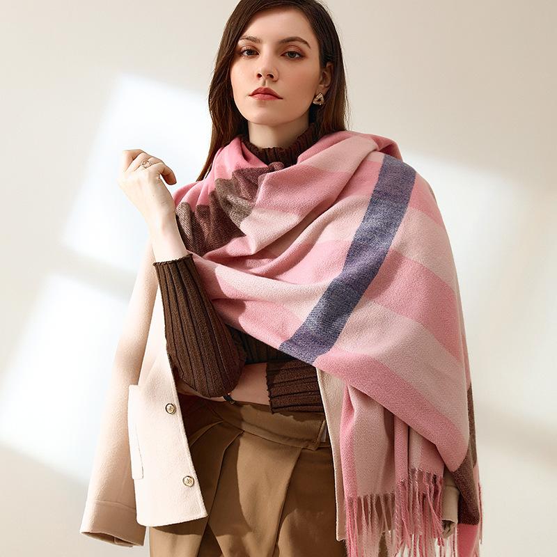 Scarf Women's Winter 2025 New Plaid Printing Tassel Imitation Cashmere Scarf Fashion Warm Shawl Scarf