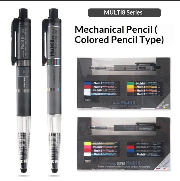 Набор цветных карандашей Pentel Multi 8, Механический карандаш/Шариковая ручка 2,0 мм с 8 цветами, Стержни повышенной прочности для студентов и профессионалов