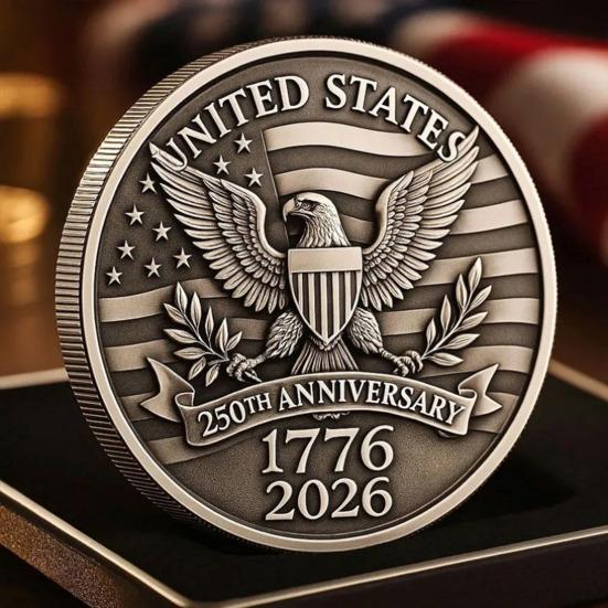 US 250th Anniversary Souvenir Coin Double-Sided Carved United States History Commemorative Badge Round Metal Collection Coin Patriotic Decoration