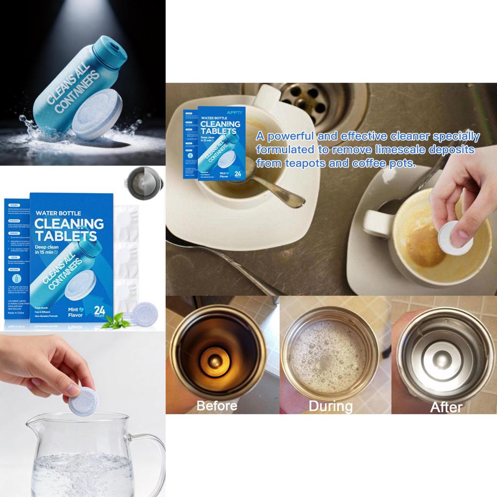 Limescale And Stain Remover Tablets For Water Bottles With Active Cleaning Formula