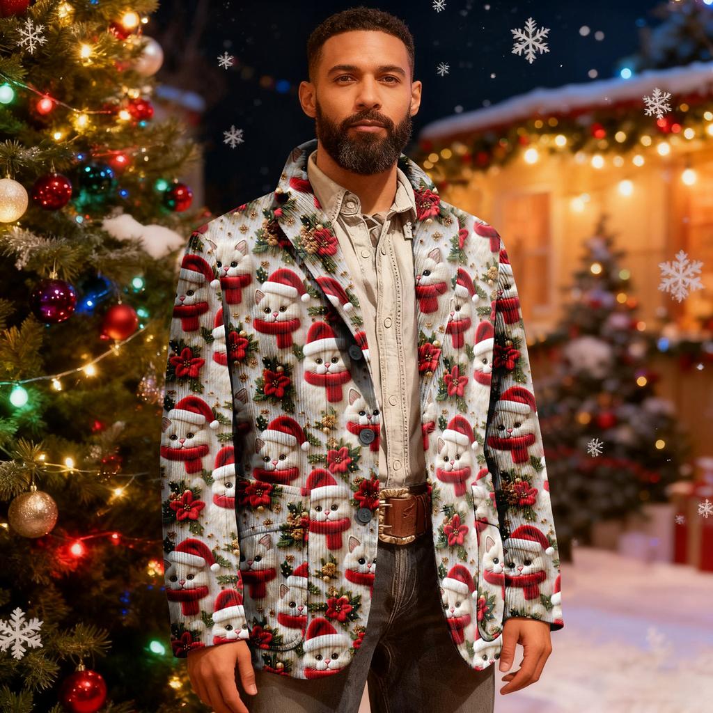 Мужской уродливый рождественский вельветовый теплый карманный пиджак-кардиган, мужской повседневный костюм