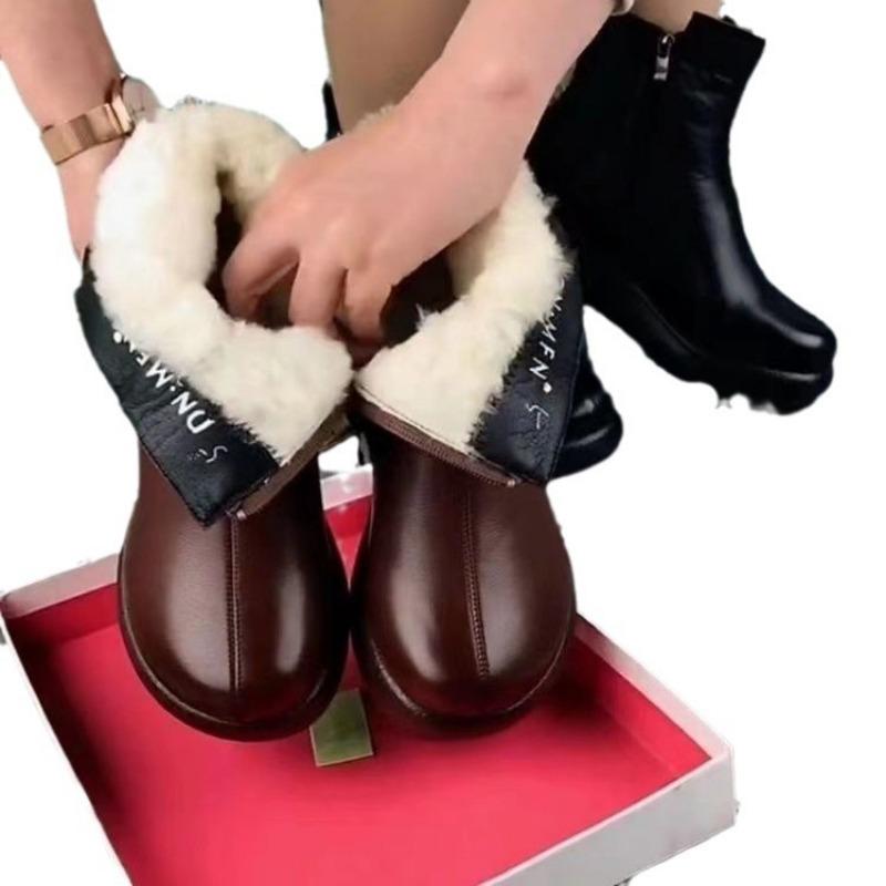 Fashion Fur Non-Slip Snow Boots for Women Plush Zipper Winter Boots Women Solid Color Warm Cotton Padded Flat with Shoes
