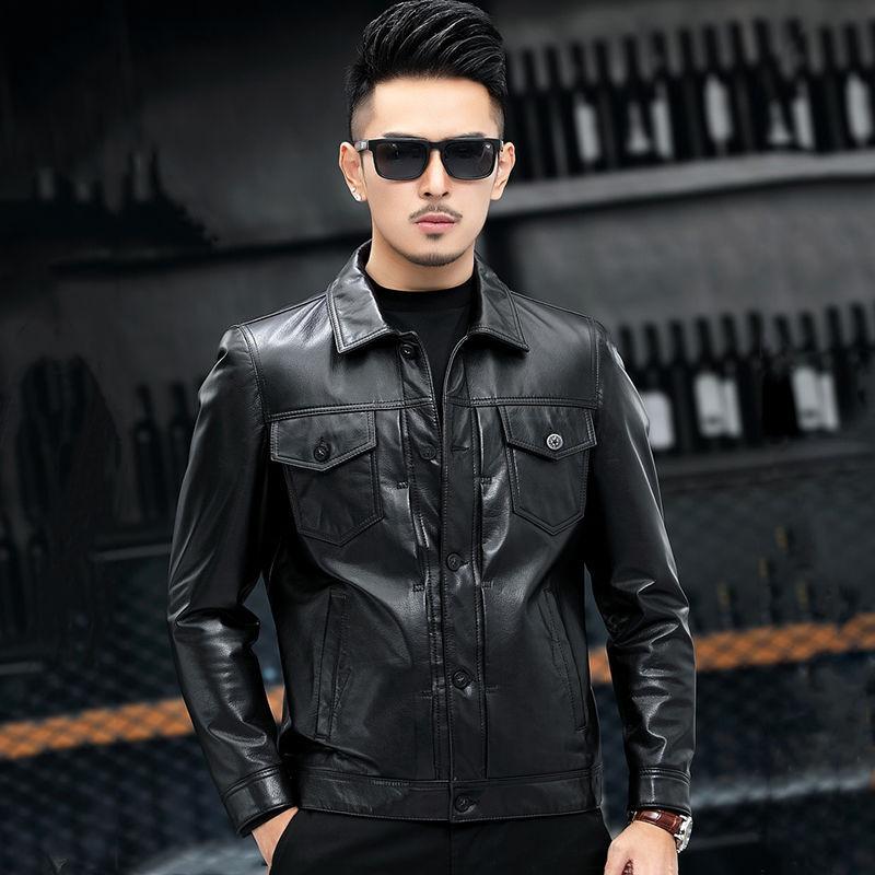 Куртка из натуральной кожи, мужская мотоциклетная кожаная куртка с верхним слоем из воловьей кожи с лацканами, трендовая красивая мужская кожаная куртка