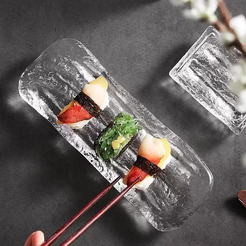 Японская стеклянная доска для сашими, суши Ice River, кухонная посуда, столовые приборы, ужин, торт, ресторан, бар, семейный сад