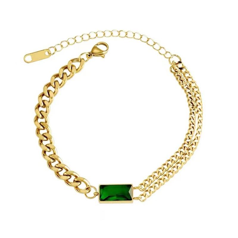 Новый легкий роскошный зеленый прямоугольный браслет из нержавеющей стали с цирконами для женщин, модный женский браслет с подвесками Rustproo, ювелирные изделия