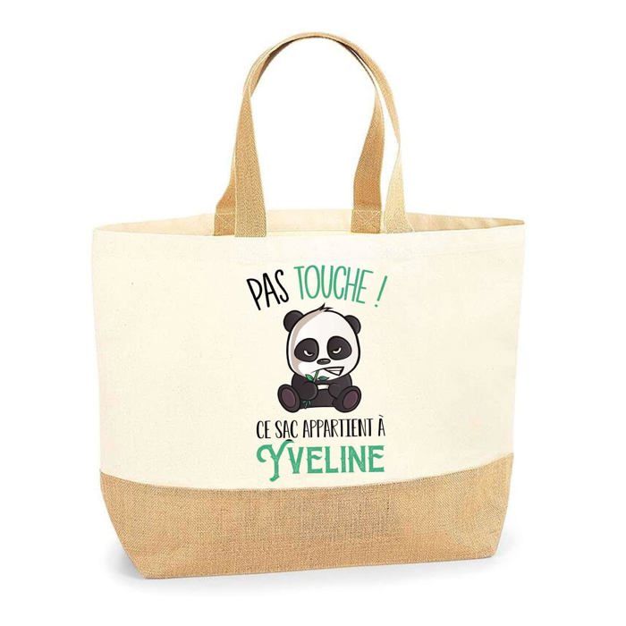 Sac cabas - PLANETEE - Yveline pas touche Panda - Jute - Imprimé en France - Grande contenance
