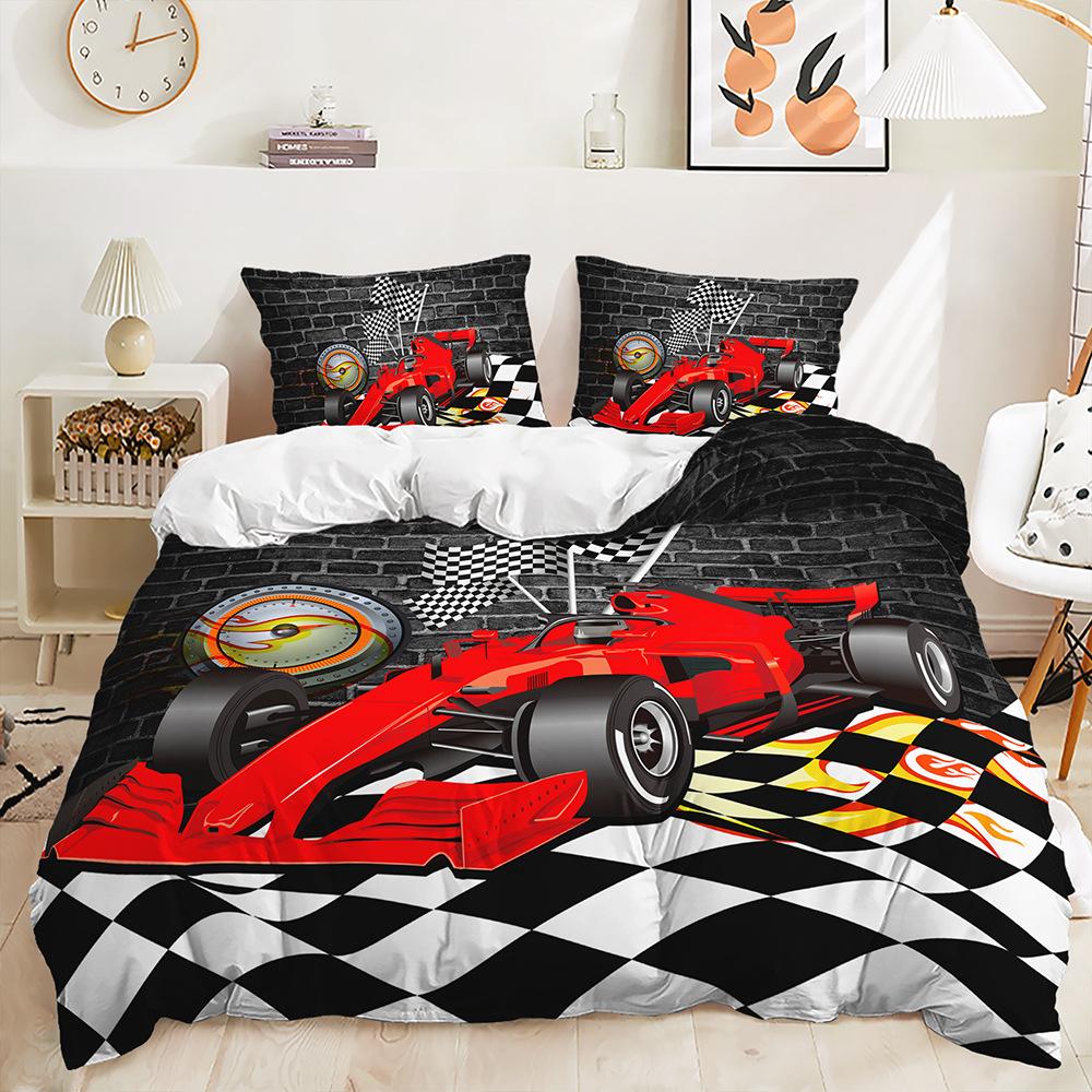 Комплект постельного белья для дома с 3D-гоночным узором, пуховый пододеяльник суперкара, комплект постельного белья для комнаты мальчика, полноразмерная односпальная/двуспальная кровать EU135 * 200, домашнее украшение