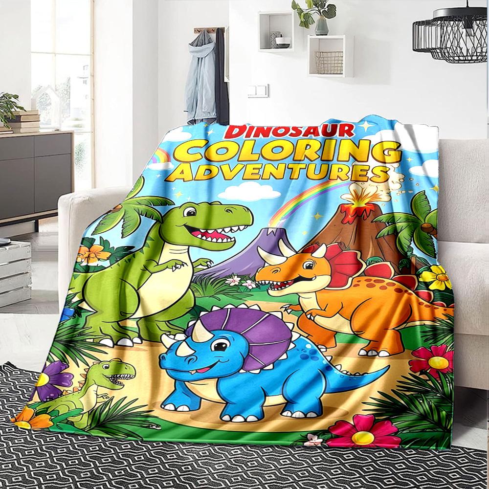 1pc Dinosaur Coloring Adventures blanket Lightweight Flannel Throw for Sofa Bed Travel Camping Livingroom Office Couch Chair