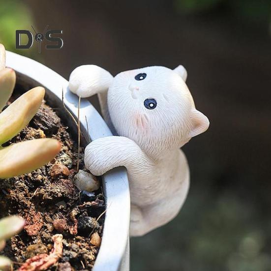 Миниатюрные подвесные фигурки кошек, ваза для цветочного горшка, держатель для котенка из смолы, вешалка для горшка, статуэтка кошки для террариума с бахромой, украшения для сада фей