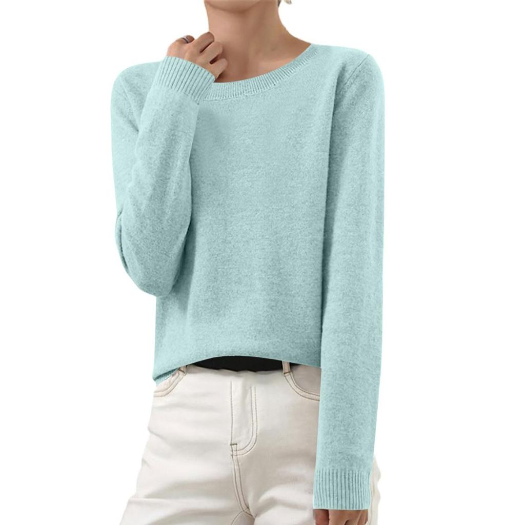 Women's Autumn And Winter Fashion Long-sleeved Basic Crew-neck Loose Pullover Sweater Top