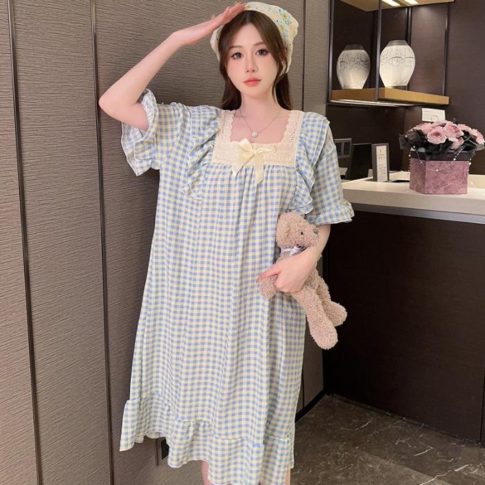 Ночная сорочка с принтом вишни, пижама женская, корейский стиль, рюши, ночное платье, пижама, летняя, с коротким рукавом, домашняя одежда, новинка