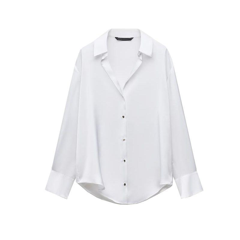 Spring New Women's Clothing Lapel Silk Satin Texture Classic Vertical Shirt 2074580 2074140