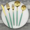 1pcs Green Metal Dinnerware Reusable Gold Flatware 304 Stainless Steel Cutlery Knife Fork Spoon Dessert Tea Kitchen Tableware