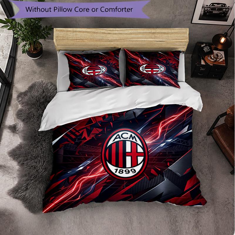 AC Milan Pattern 3 Pieces Bedding Set Soft Microfiber Duvet Cover with Pillow Cases for Bedroom