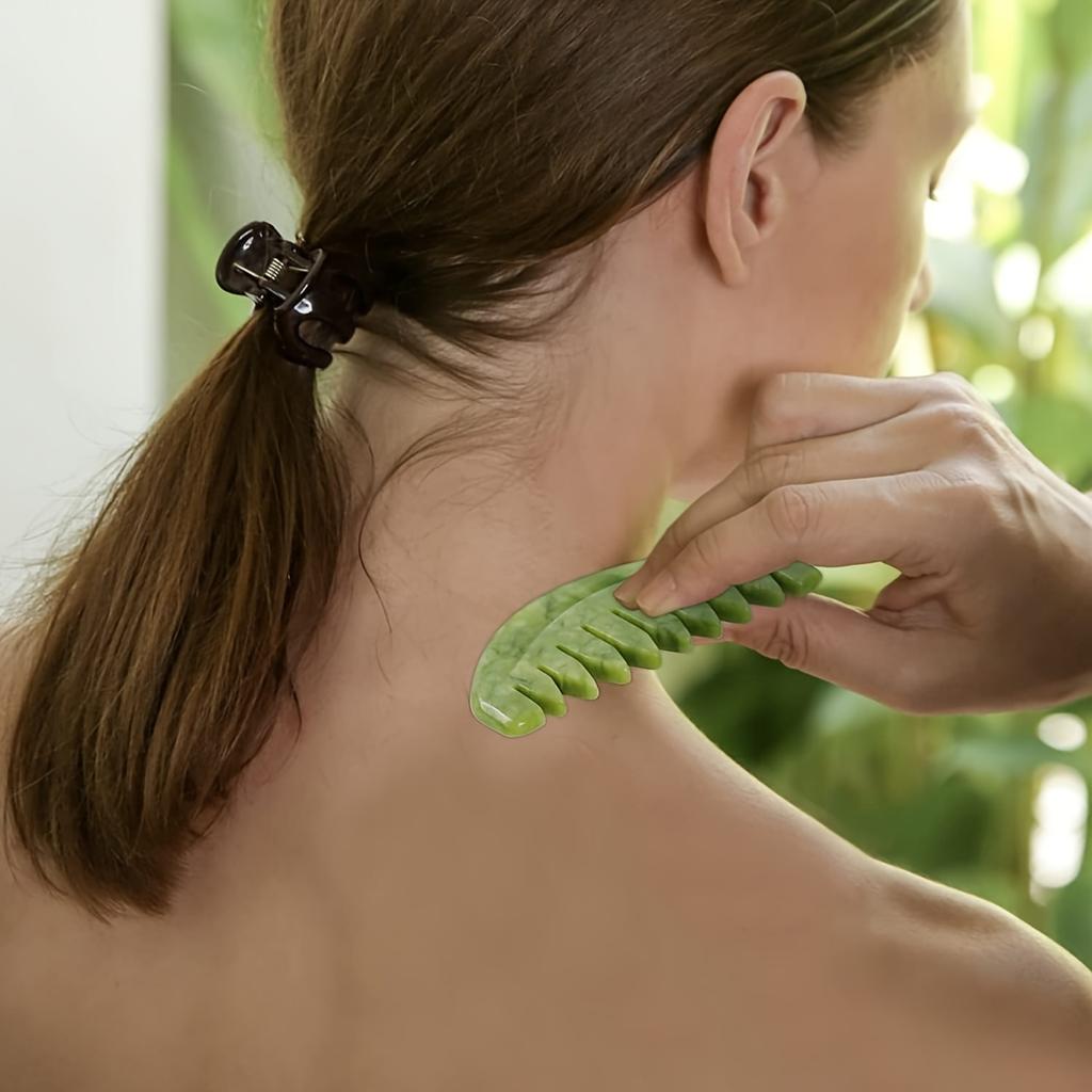 1pc Xiuyan Green Head Massage Comb, Natural Stone Guasha Scalp Massager Comb, Hair Comb Scalp Care Massage Tool. Multi-Functional Handheld Head