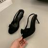 Women's Small Size Sandals 34-40 New Pointed Fine Heel Open Toe Bow A Word with Temperament High Heels Elegant with Skirt Shoes