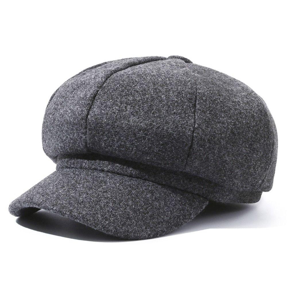 Woolen Fabric Baker Cap Solid Color Beret Hat Fashion Octagonal Cap Autumn Winter