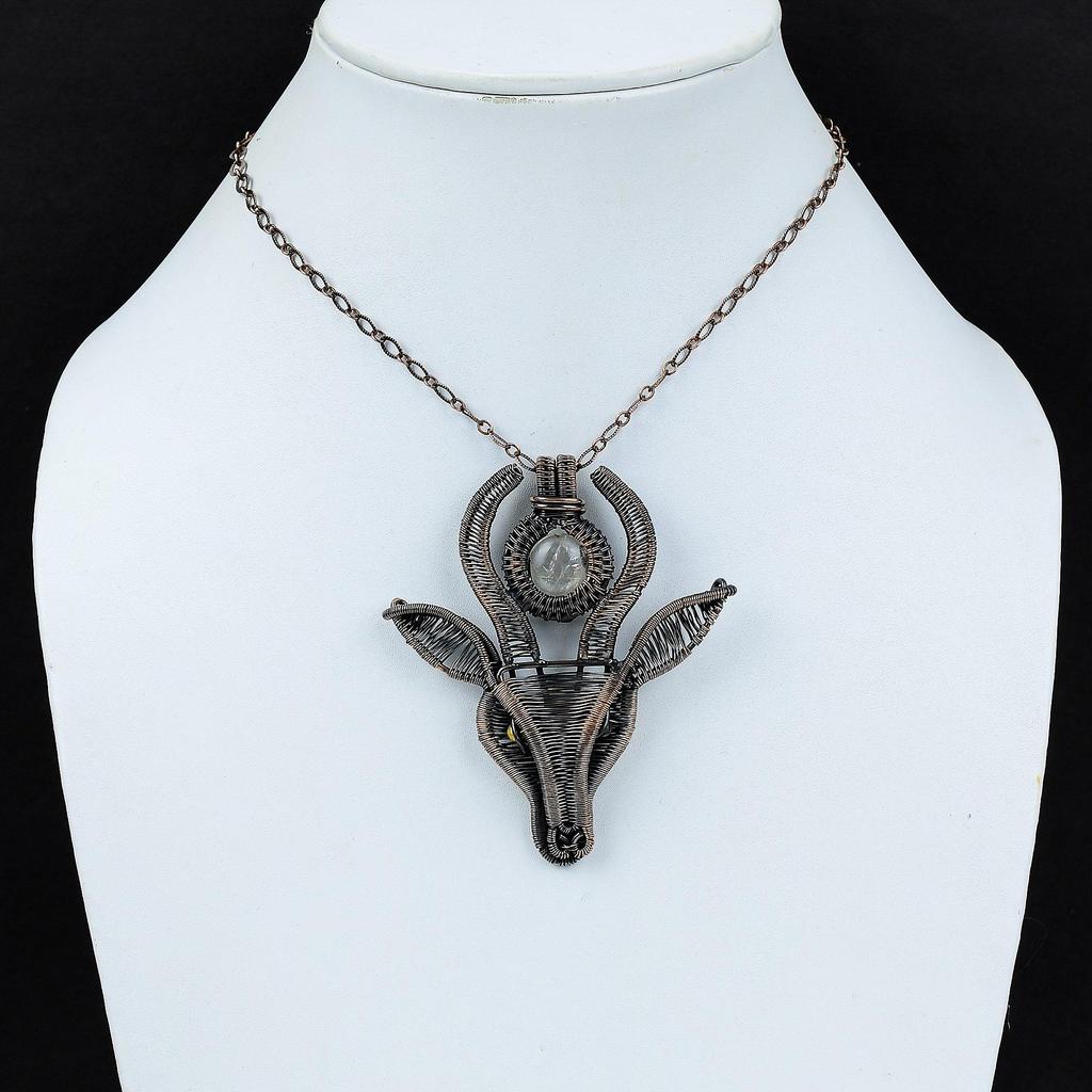 Подвеска из золотого рутила, подвеска из медной проволоки, подвеска ручной работы с драгоценными камнями, антикварная медная бижутерия, подвеска в виде коровьей морды, элегантная подвеска для подарка