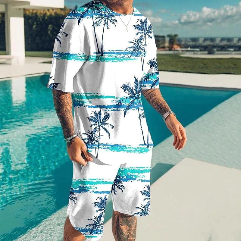 Летняя модная мужская футболка дорожный комплект спортивные костюмы повседневная футболка с короткими рукавами в праздничном стиле + шорты брюки костюмы мужская одежда