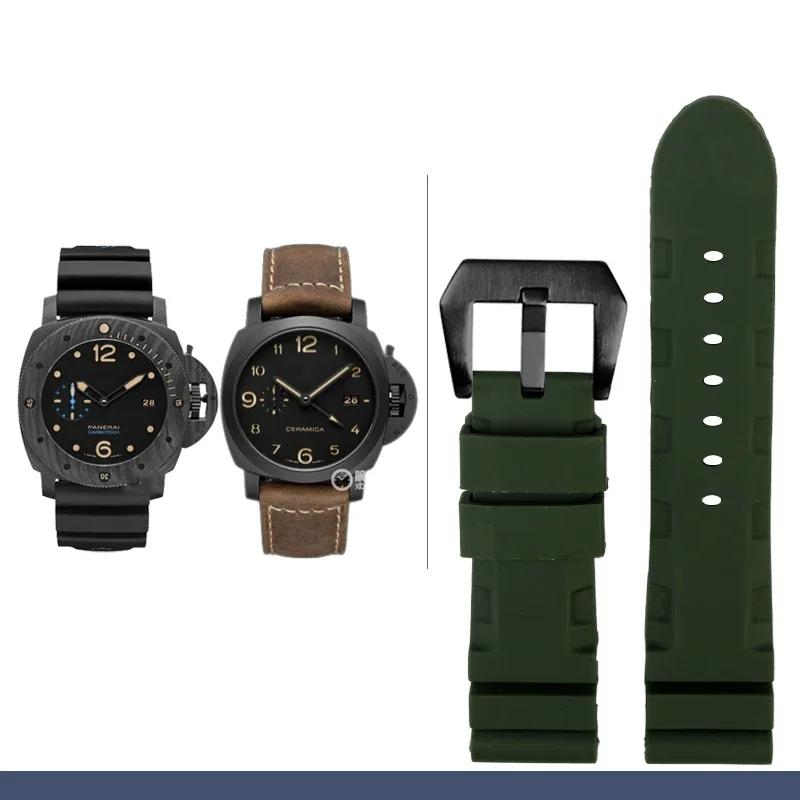 Для Panerai SUBMERSIBLE PAM 111 441 616 Ремешки для часов Мягкая силиконовая резина 22 мм 24 мм Мужские аксессуары для часов Ремешок