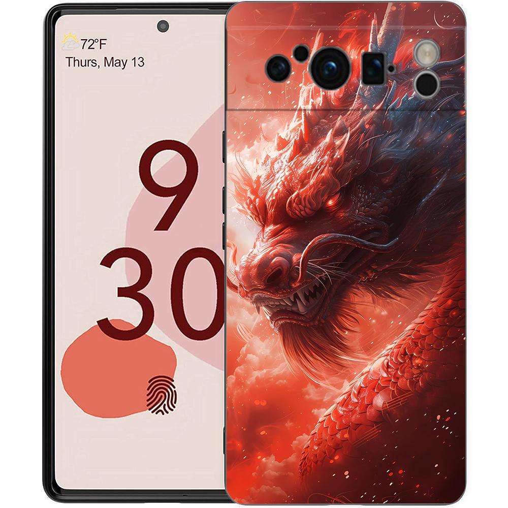 Чехол для телефона Google Pixel 8 7 6 Pro 8A 7A 6A, ТПУ-оболочка, Мягкий силикон, Ударопрочный, Черный чехол, Иллюзорный цвет, Китайский дракон