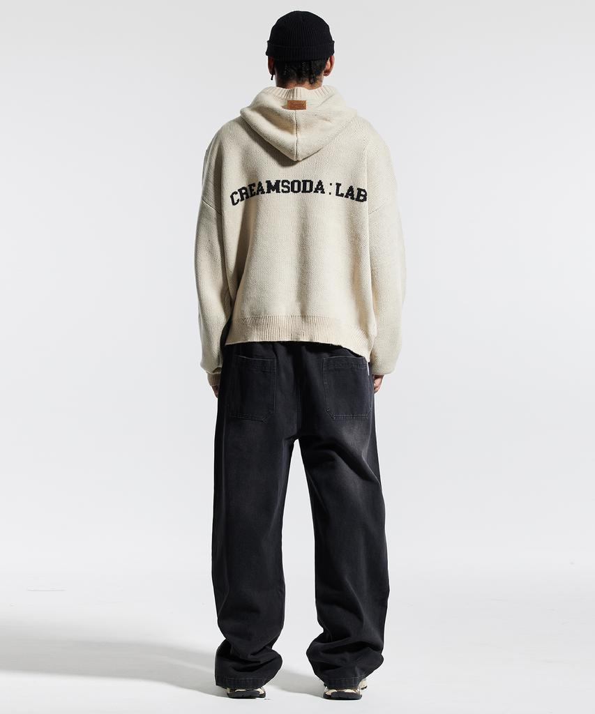 CREAM SODA LAB Cl Washed Graphic Jacquard Hoodie Knit Beige