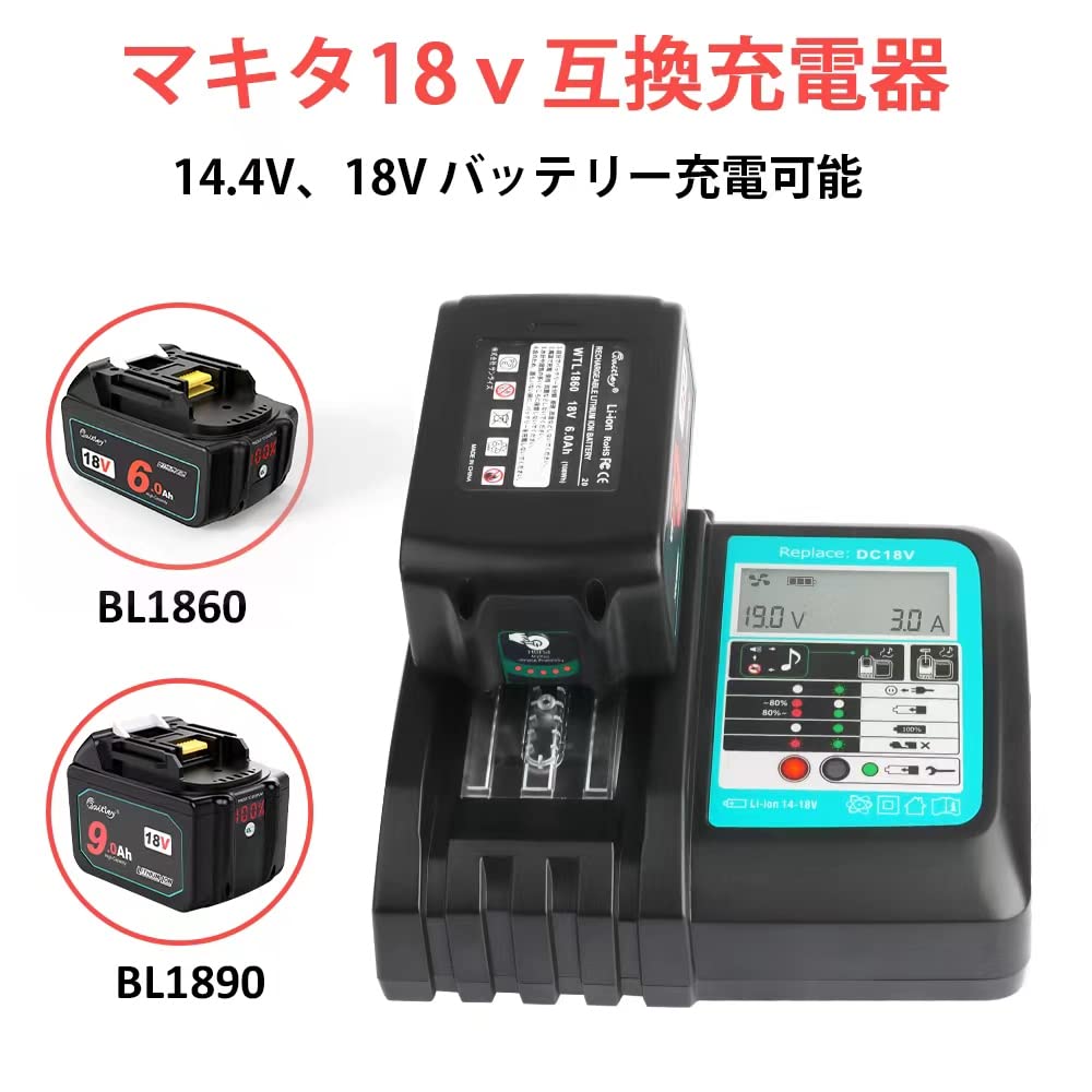 Waitley DC18V Makita Compatible with LCD Clear At a Safe Cooling Charging Completion Compatible with 1830 1430 Lithium Ion Continuous Charging PSE