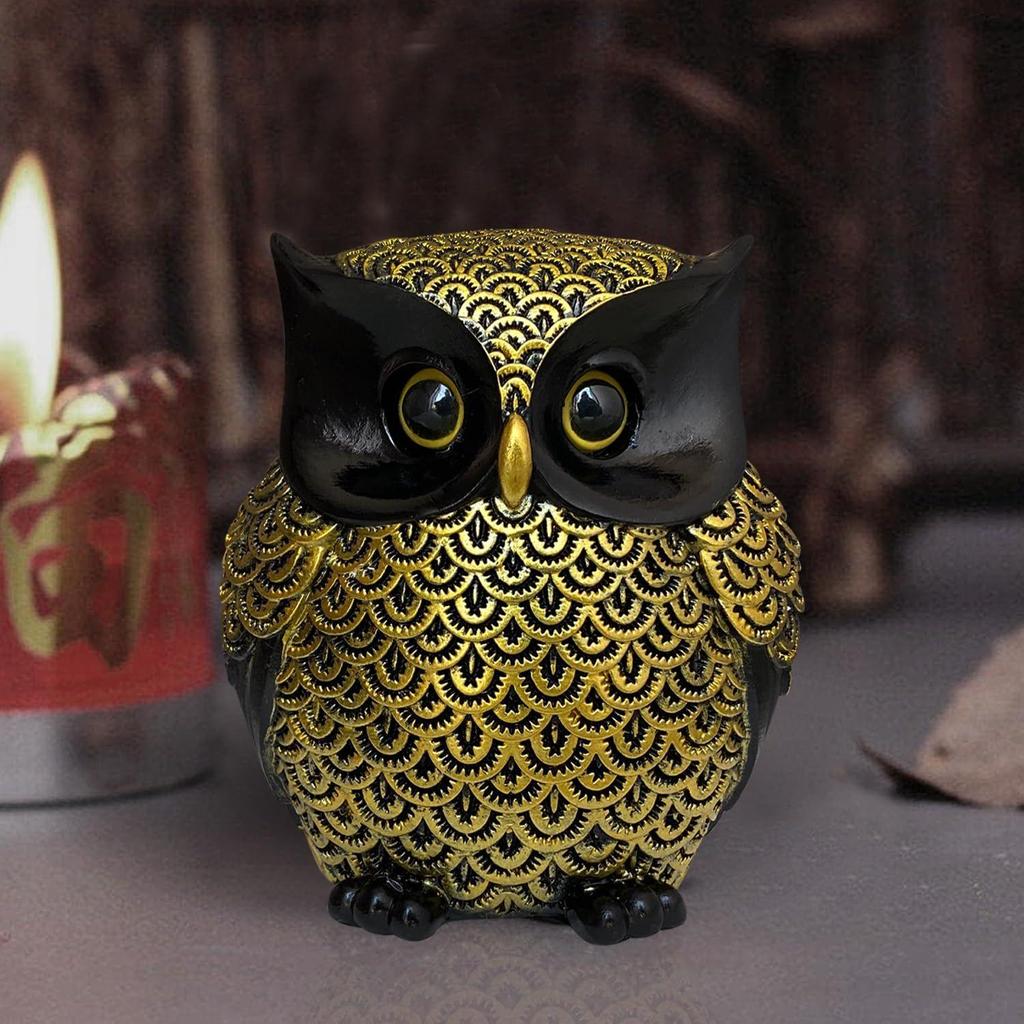Современная стильная художественная фигурка Lucky Owl из смолы (Упаковка из 1 шт., черный и золотой)
