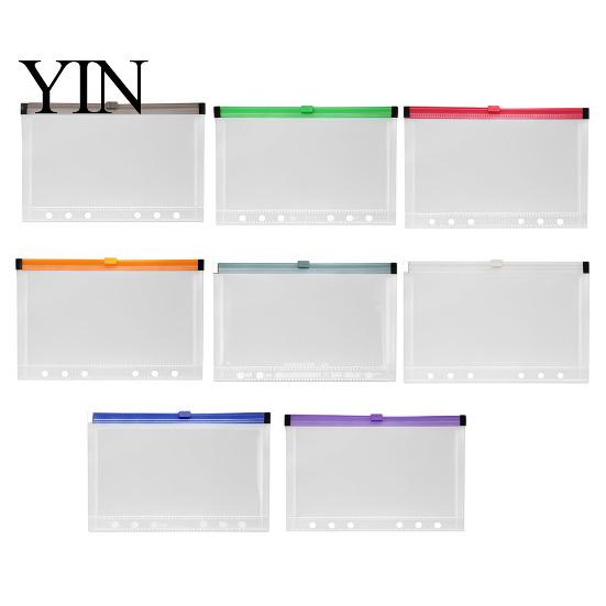 Student Document Holder 8 Pcs A4 A5 B6 A8 Binder Pockets, 6/11 Hole Clear Plastic Zipper Storage Bag Pouch Organizer, Loose Leaf File Folder