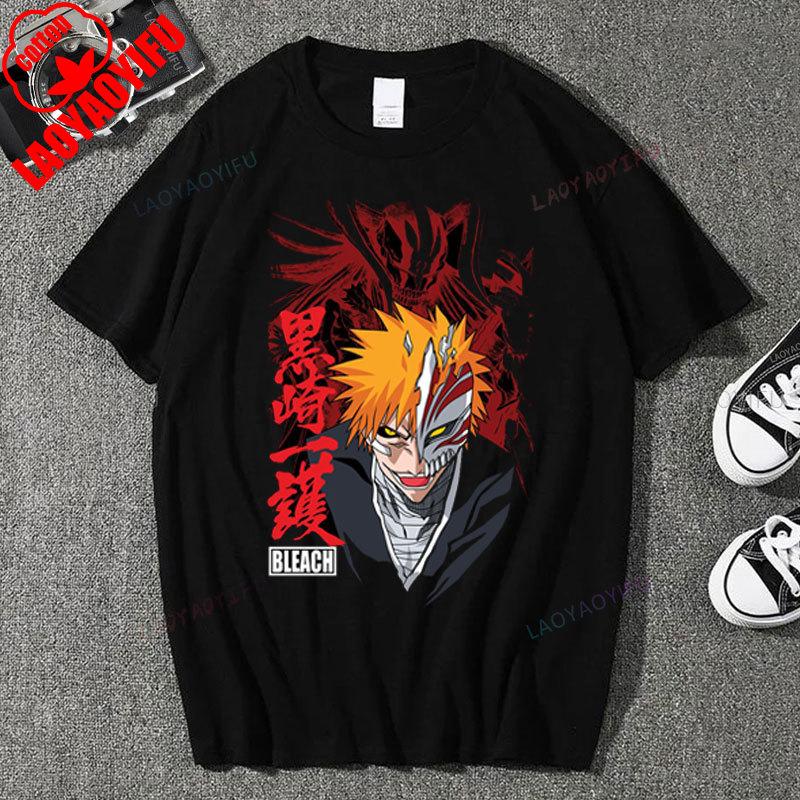 Японское аниме Блич Ичиго Куросаки Футболка Мужская Модная футболка с коротким рукавом Винтажная мультяшная футболка Харадзюку Топы Хлопковая одежда