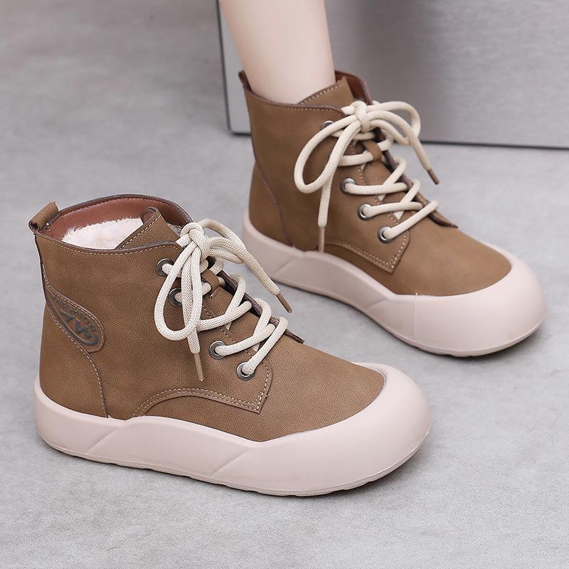 Женские нескользящие водонепроницаемые зимние ботинки на платформе цвета хаки с плюшевой теплой подошвой, повседневная обувь с хлопковой подкладкой, женские ботинки