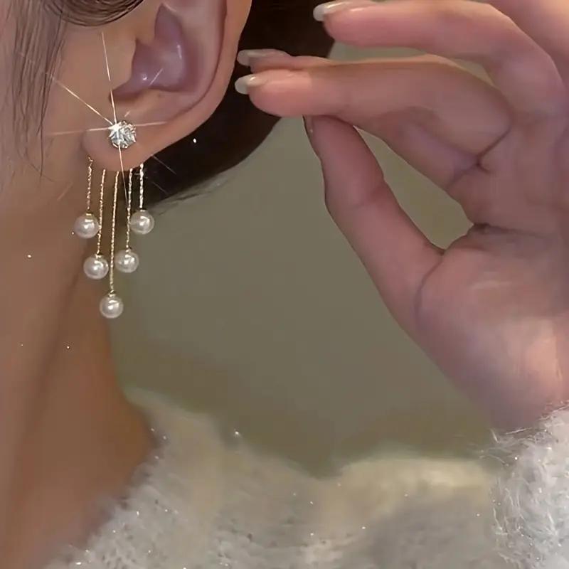 Шарм подарки украшения сверкающий циркон роскошный стиль элегантные кисточки подвесные серьги 1 пара банкетные серьги искусственный жемчуг