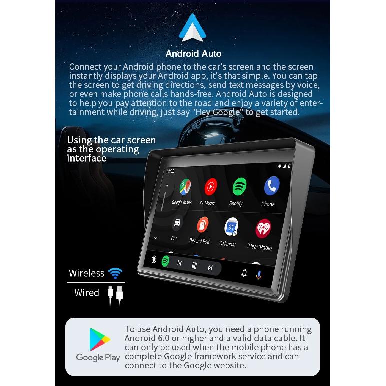 BQCC 7'' Portable MP5 Car Player Wireless CarPlay Android Auto MirrorLink Rear View Camera Bluetooth Multimedia Smart Car Radio