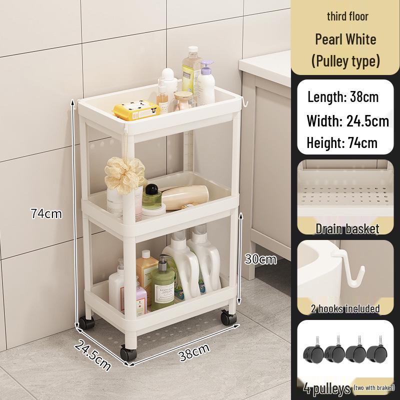 Напольная многоуровневая тележка для хранения косметики и закусок в ванной комнате