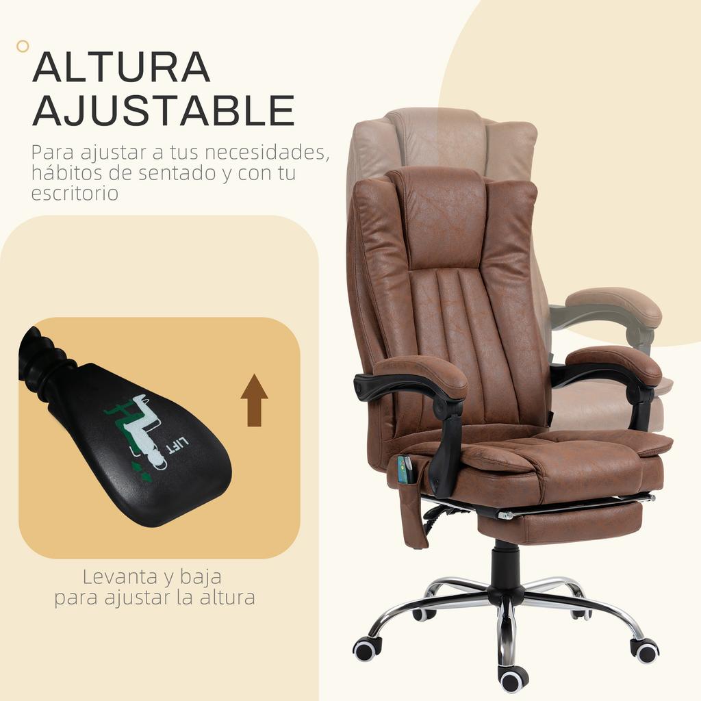 Office Chair, 6 Adjustable Massage Points, Heating, Retractable Footrest, Remote Control, Brown
