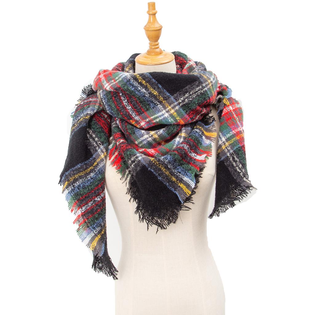 Spring Autumn Winter Shawl Ladies Plaid Triangle Scarf