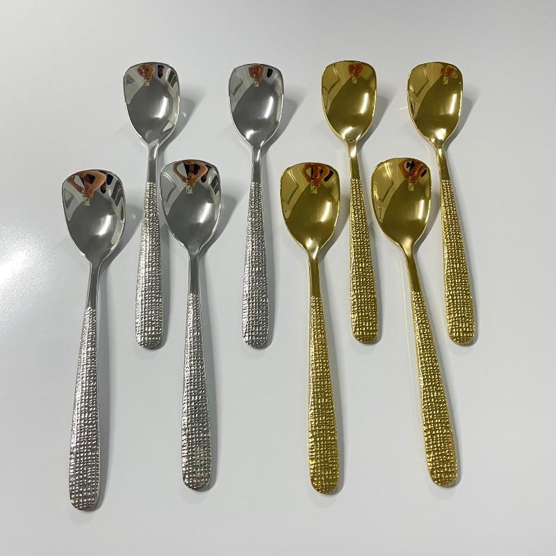Столовые приборы из нержавеющей стали 304, ложка с плоской головкой, ручка с чеканным узором, столовая посуда, роскошная ретро-посуда