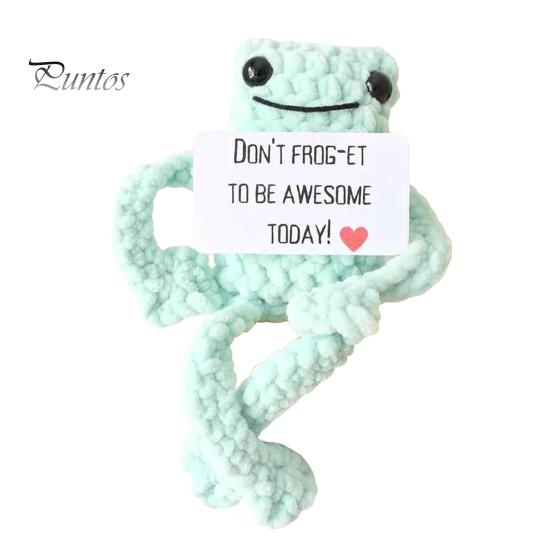 Позитивная вязаная крючком кукла-лягушка с ободряющей картой, эмоциональная поддержка, вязание ручной работы, животное, украшение, орнамент, игрушка для снятия стресса