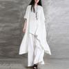 2024 Oversized Women's Cotton-Linen 2-piece Set: Casual Sportswear Suit with Short Sleeve O-neck Top and Trousers