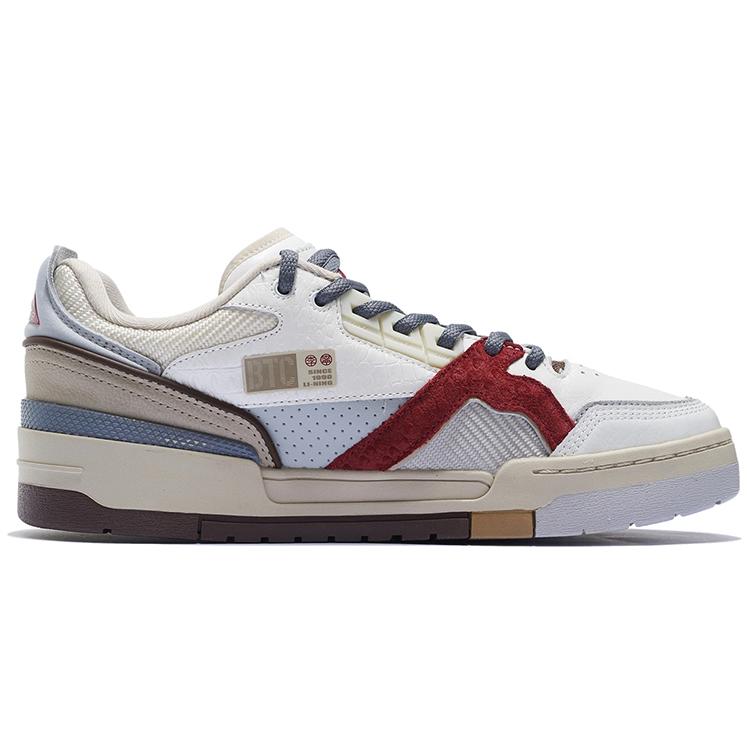 Li Ning Кожаные Удобные Нескользящие Амортизирующие Износостойкие Низкие Скейтбордические Кроссовки Мужские Белый Серый Красный AZGS091-3