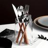 16/24/30Pcs Stainless Steel Imitation Wooden Handle Cutlery Set of Spoons and Forks Tea Spoon Western Tableware Knife Fork DCS07