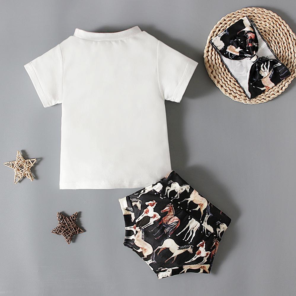 Летняя футболка с принтом животных для малышей + шорты + повязка на голову, комплект из 3 предметов, одежда для детей 0–3 лет