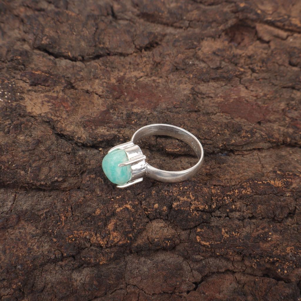 Амазонит Драгоценный Камень Стерлинговое Серебро Бохо Складываемое Кольцо для Сестер в Чакру Сердца RR-43-32