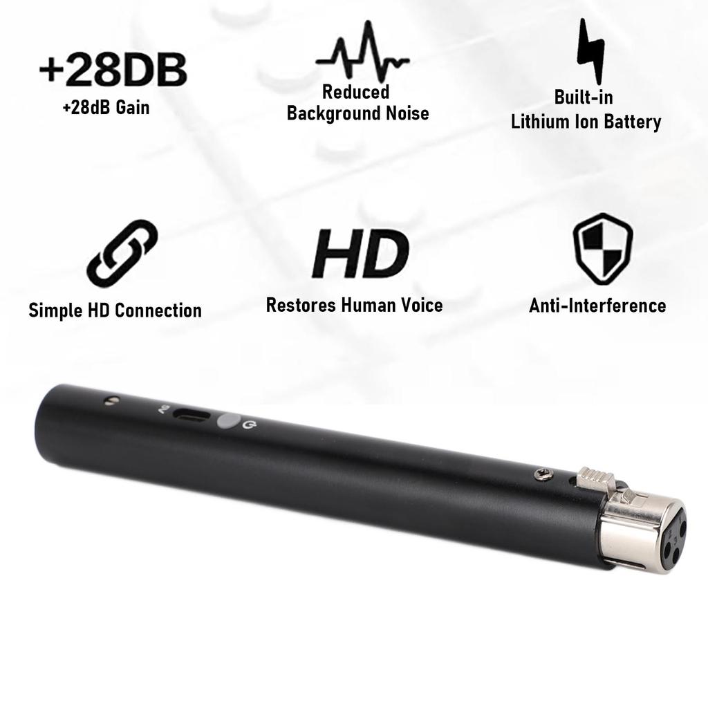 48V Phantom Power Microphone Preamp with 28dB Gain Controllable Switch for Dynamic Microphones Stage Microphones Low Noise
