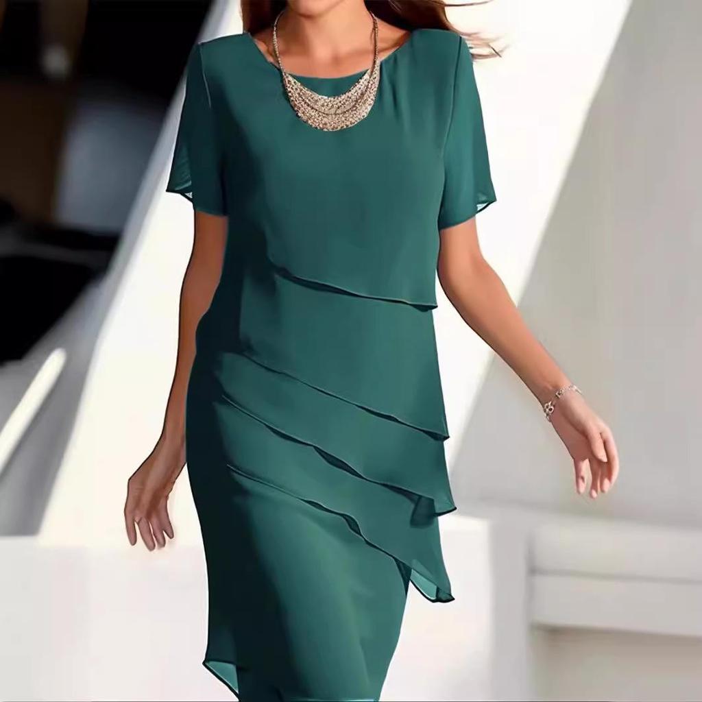 «Летнее платье 2024 года из шифона с короткими рукавами»