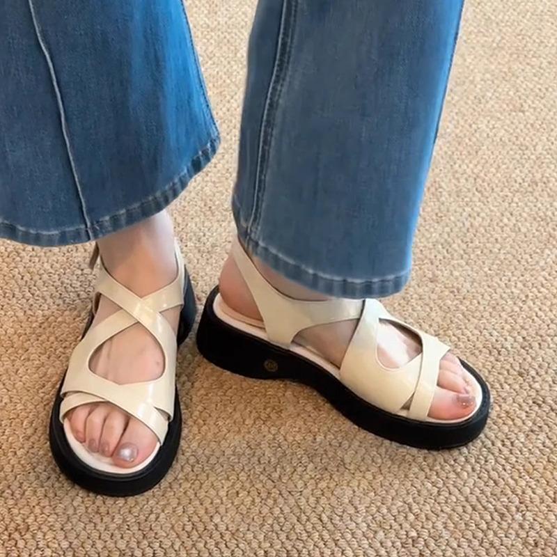 Модные Удобные Кожаные Босоножки на Среднем Каблуке 2025 Женские Босоножки на Платформе и Танкетке Офис Мама на Каждый День