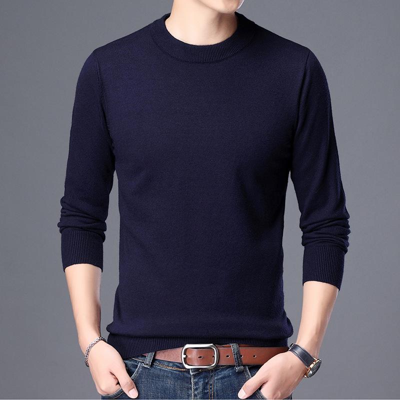 Winter Men's Wool Sweater, Middle-aged Men's Business Versatile Classic Pullover Round Neck Bottoming Shirt