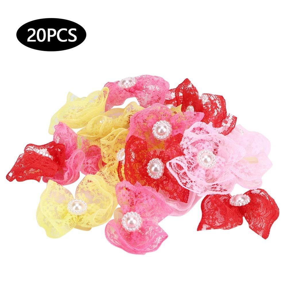 20Pcs Non-elastic Dog Hair Flower Bow Shape Pet Lace Headwear Pet Bow Hair Band Daily Decoration