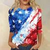Women's Fashion Casual Seven Sleeve Independence Day Printed Round Neck Top