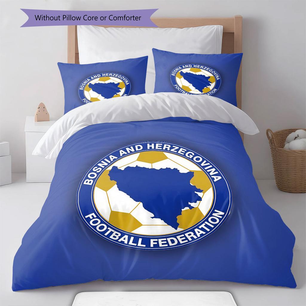 Bosnia and Herzegovina National Football Team Pattern Bedding,Quilt Set Quilt Cover Pillowcase Home Birthday Gift(1 * duvet cover + 2 * pillowcase, wi